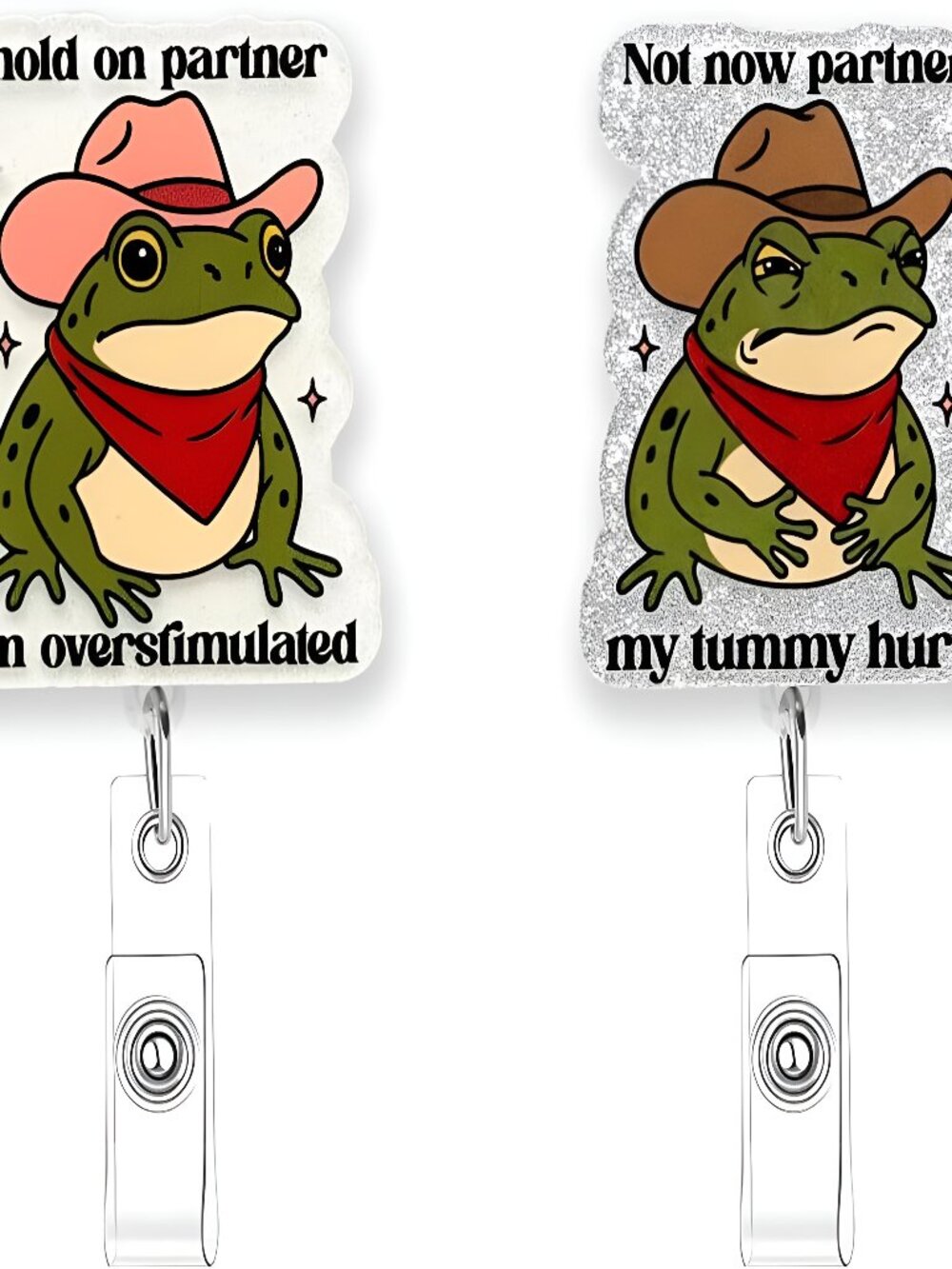 2Pcs Cute Nurse Badge Reel Funny Nursing Cowboy Frog Badge Reels Retractable -A1